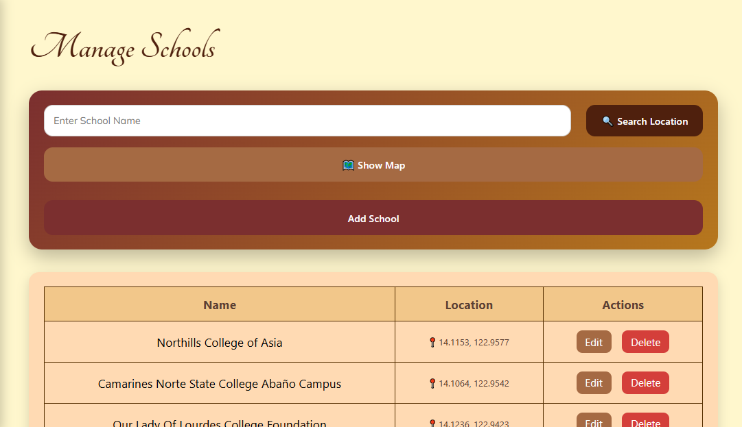 Admin - Manage schools - Website